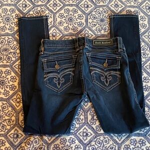 Rock Revival Women's Dark Blue Embroidered Back Pocket Skinny Jeans